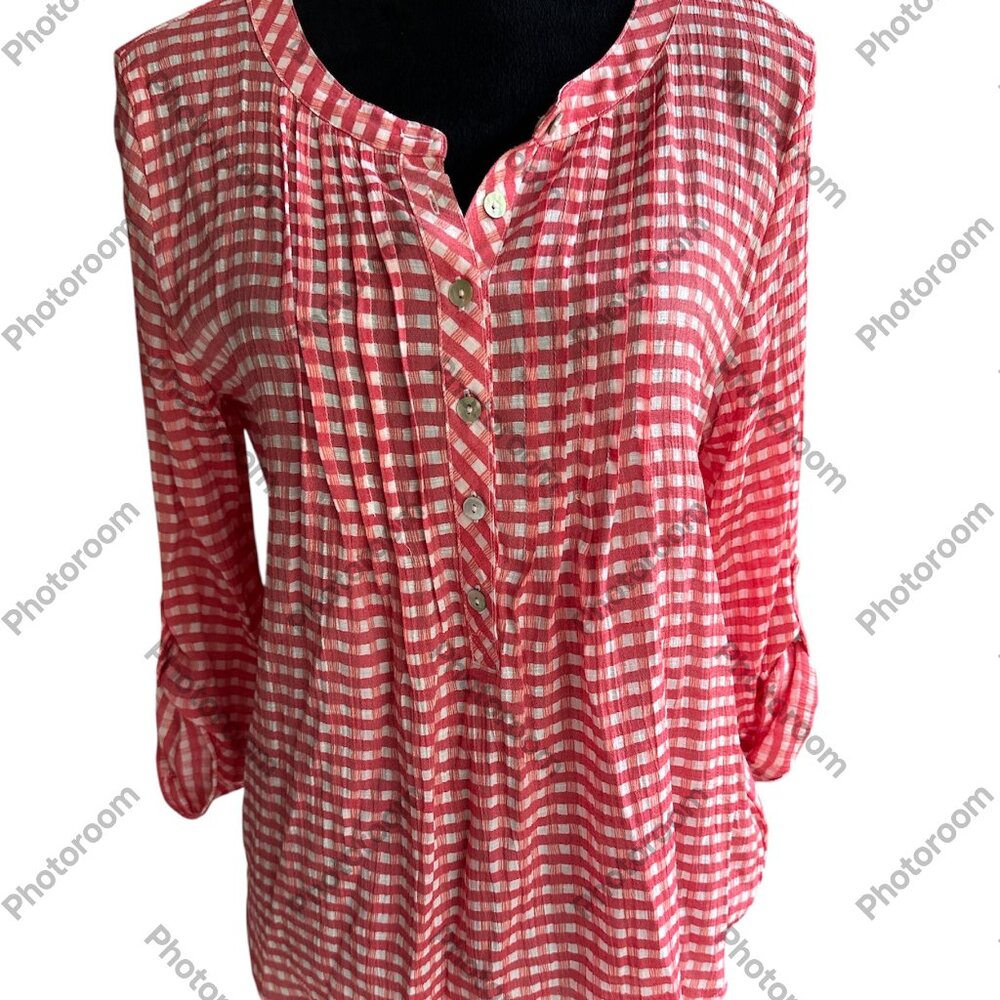 Bundle Only EUC RUBY RD. Checkered Pleated 3/4 Sleeve Roll Tab Blouse. - Picture 1 of 6